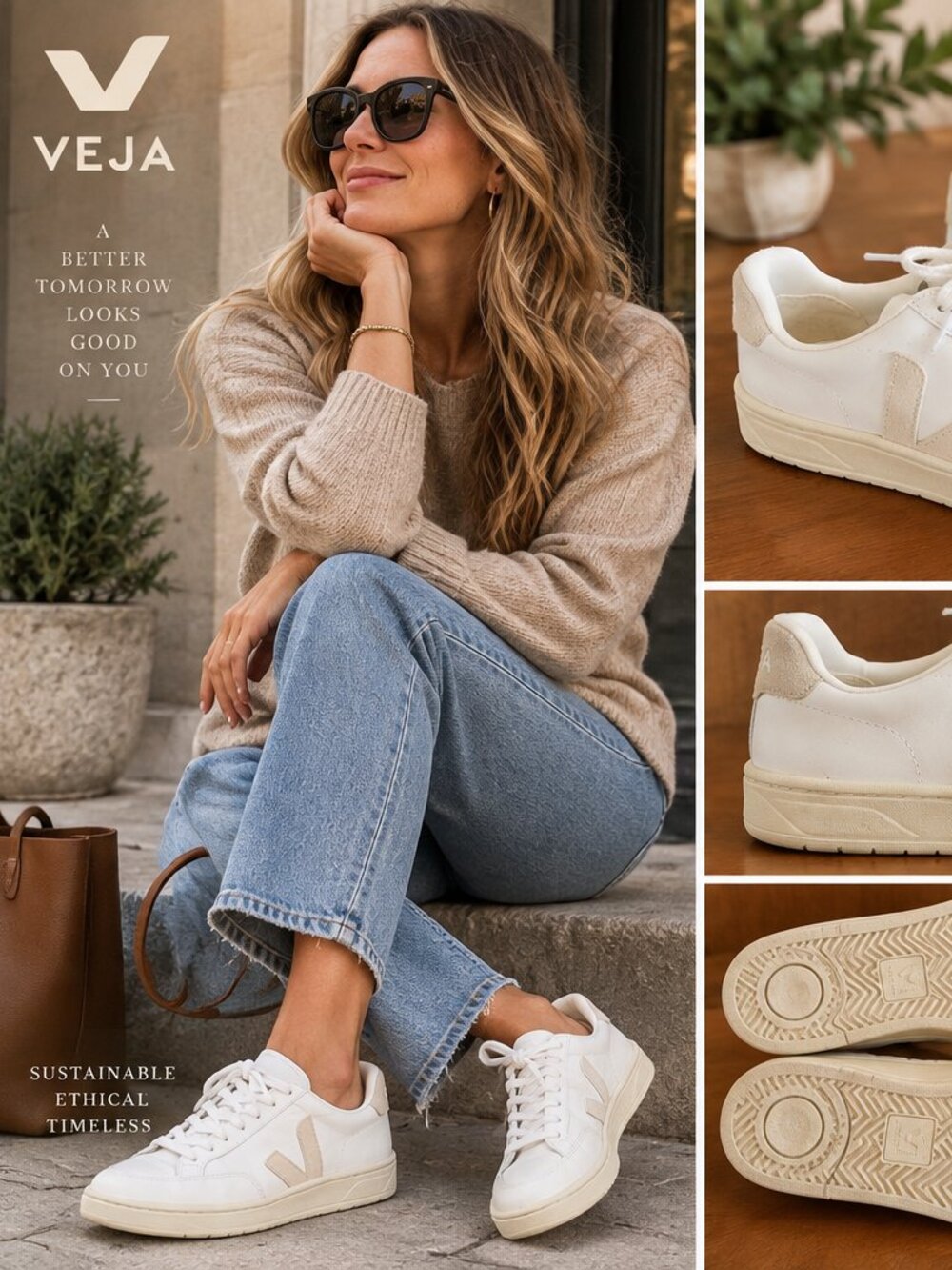 VEJA V-10 White Leather Natural Suede Sneakers EU 38 US 7